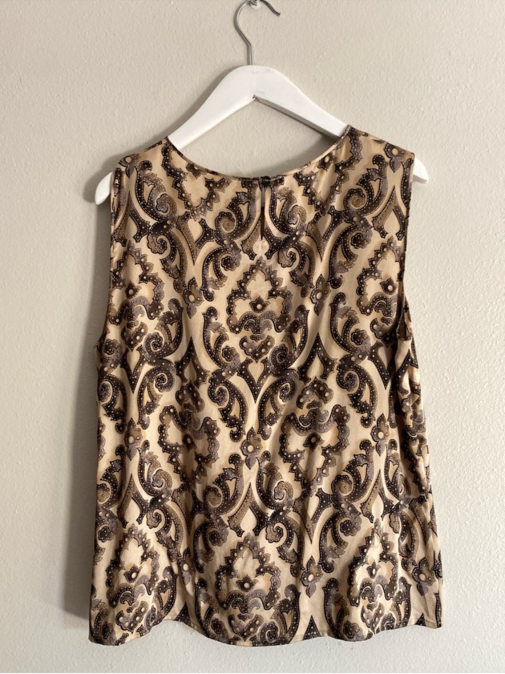 Vintage ESCADA Baroque Print Tank Top Neutral Brown Sz 44 (US 14) 100% Silk Y2K - Picture 9 of 10